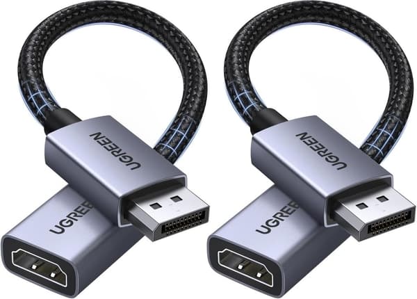 UGREEN DisplayPort han til HDMI hun 4K adapterkabel, 20cm - 2 stk.