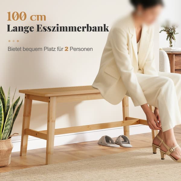 Bambu matbänk med rottingstol, 100 cm, naturfärgad