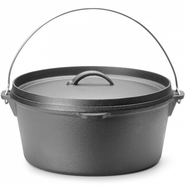 Støbejernskedel, jagtgryde, over bålet til supper, gryderetter, dia. 310 x 155 mm 7,2 l