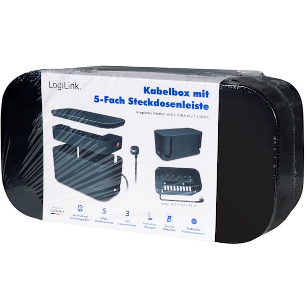 Kaapelirasia - Kaapelin piilotin haaroittimella + USB-A/USB-C lataus Musta
