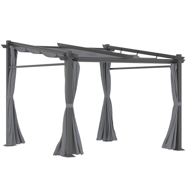 Pergola 2,97X2,95M Vandafvisende Lysthus Med Solsejl Og Sidepaneler, Polyester, Mørkegrå