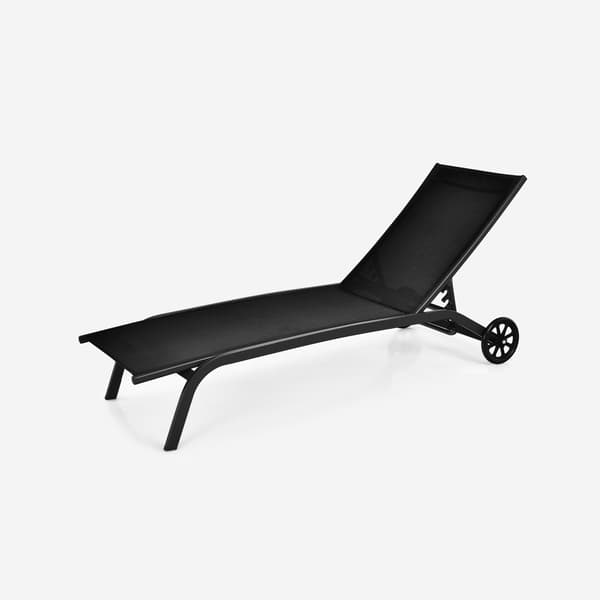 Udendørs chaiselongstol – 6 positioner, hjul, sort