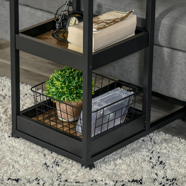 Sidebord Sofabord med Hjul Hylde Industriel stil Sofabord til Stue Soveværelse Mørkebrun 51 x 33 x 66 cm
