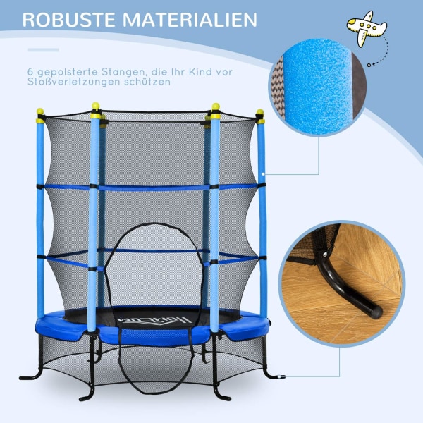 Studsmatta Ø163 Cm Trädgårdstrampolin Ministudsmatta För Barn Med Skyddsnätskantskydd För Inomhus Och Utomhus Stålblå Upp Till 45 Kg