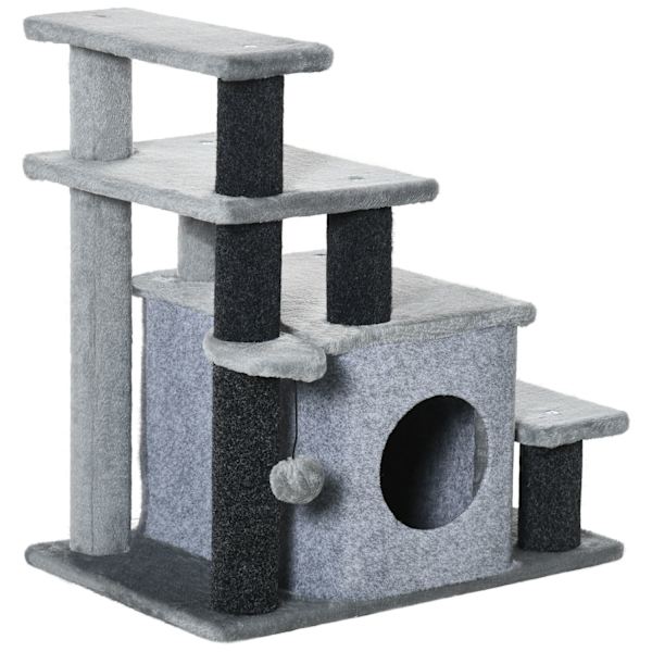 Pet Stairs 3/4 Trin Kattetrapper Med Sovehule & Hængende Play Ball Spånplade Plys