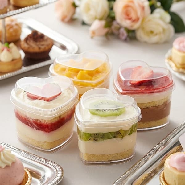 Hjärtformade dessertkoppar med lock, 130 ml, set om 4