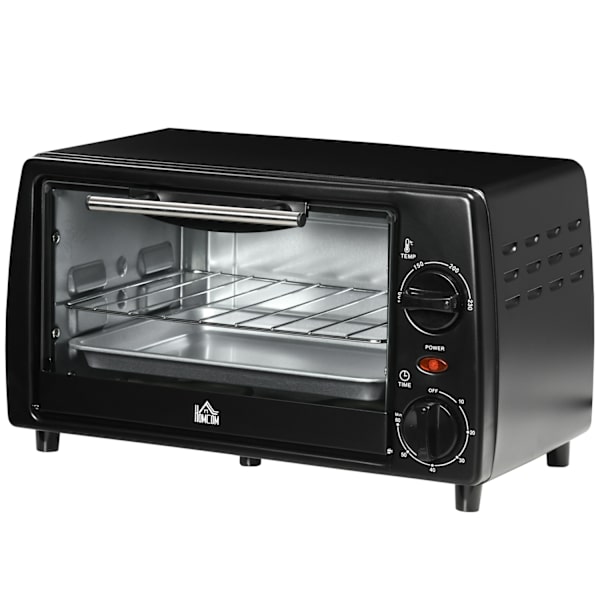 Miniovn 10 Liter 750W Lille Elektrisk Ovn Med Temperatur Op Til 230 ℃ Timer 60 Minutter Bageplade Og Stativ 36,5X26X22 Cm Sort