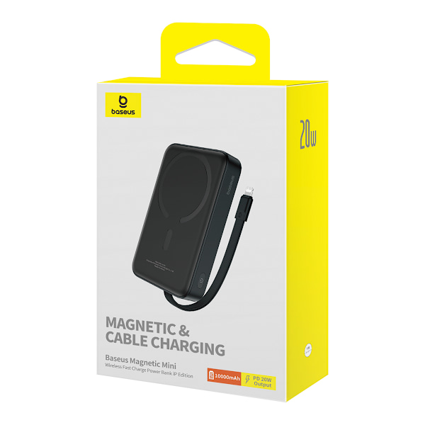 Mini Powerbank MagSafe 10000mAh 20W Lightning-kaapelilla iPhonelle 0,3m musta