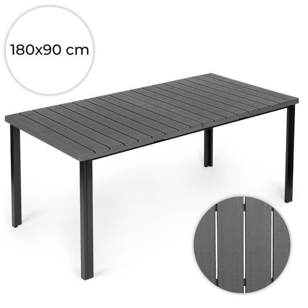 Suuri 8-paikkainen puutarhapöytä, 180×90 cm, harmaa HDPE