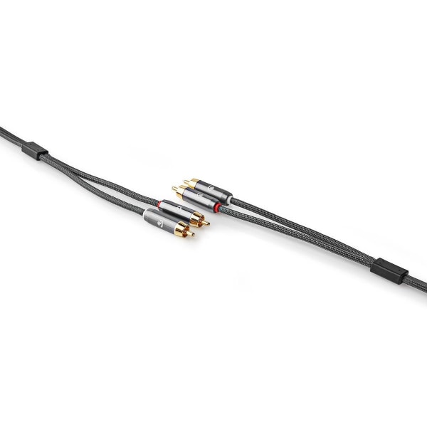 Stereo Audio kabel | 2x RCA Hanstik | 2x RCA Hanstik | Guldplateret | 1.00 m | Runde | Grå / Gun Metal Grå | Cover Window Box