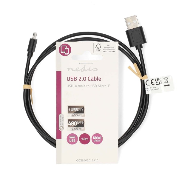 USB-kabel | USB 2.0 | USB-A Han | USB Micro-B han | 7.5 W | 480