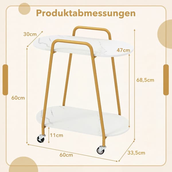 Mobilt sidebord i to niveauer med overflade af imiteret marmor