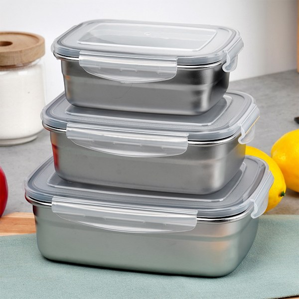 Teräksinen ruokasäiliö kannella ja tiivisteellä 1,25 l