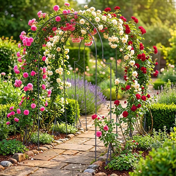 Rose Trellis havebue, sort metal, 3-buet design