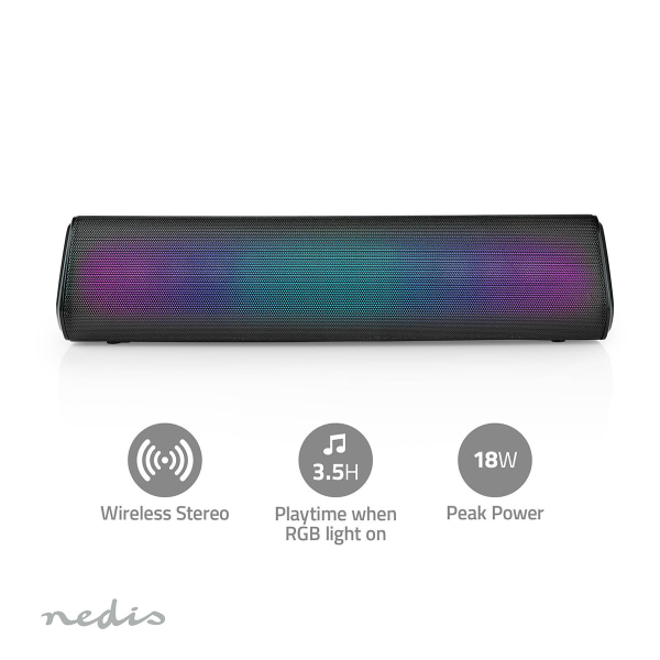 Bluetooth® højttaler | Maksimal batteritid: 6 timer | Borddesign | 18 W | Stereo | Indbygget mikrofon | Kan parres | Sort