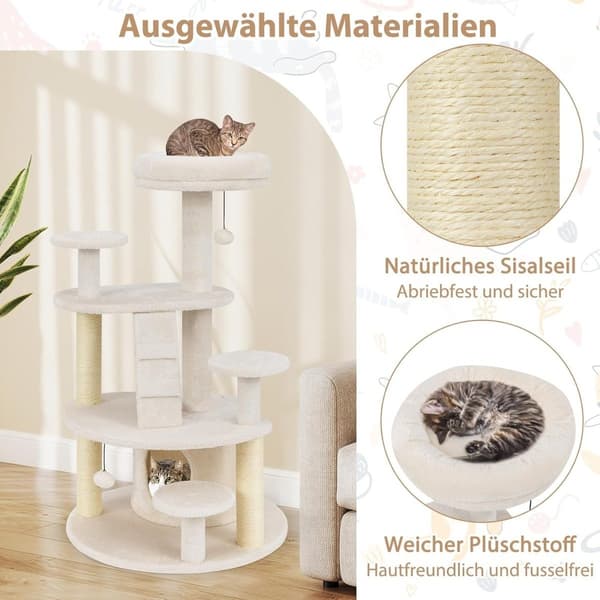 Kattetræ med hule, stige og legetøj – Beige, Multi-Level