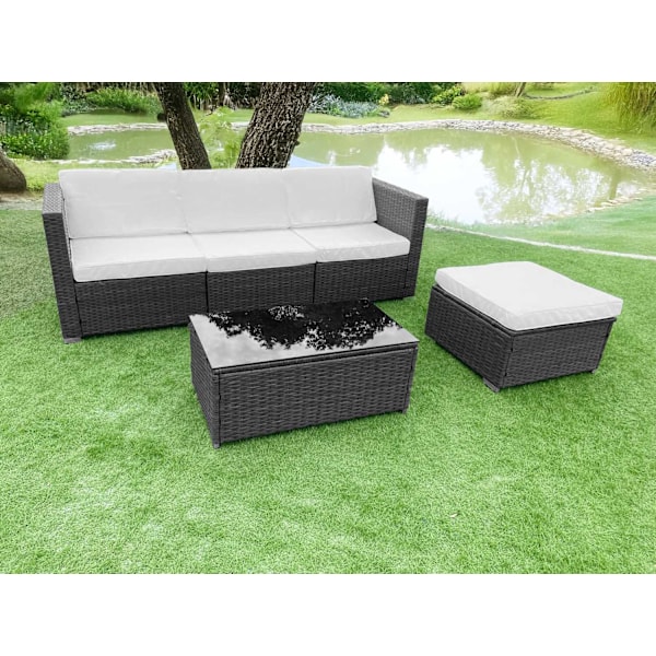 Havemøbelsæt med rattanlignende finish – Modulær hjørnesofa og bordgrå MultiGarden