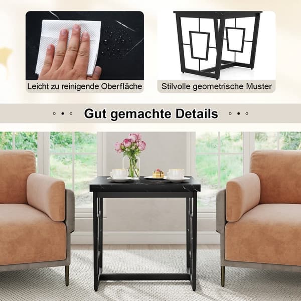 Firkantet marmor sidebord, sort, 60x60x60 cm