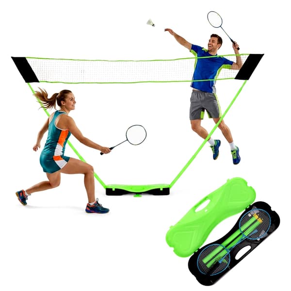 Badmintonsæt med foldbart net, ketchere, fjerbolde