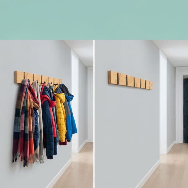 Bambus knagerække med foldbare kroge, sorte detaljer
