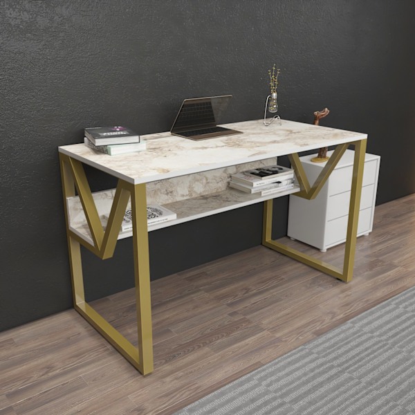 Studiebord Lona - Hvid, Guld