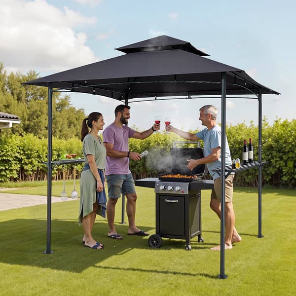 Grillpavillon 2,4x1,5 m, dobbelt tag, 2 hylder