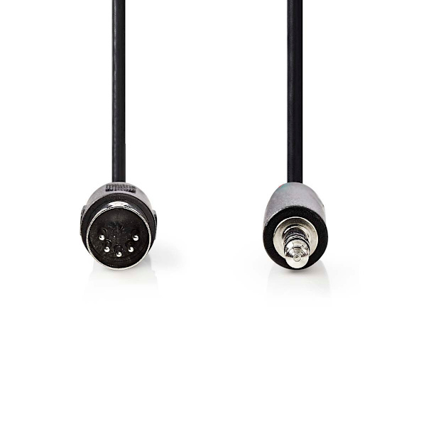 DIN Audiokaapeli | DIN 5-Pin uros | 3.5 mm uros | Niklattu | 2.00 m | Pyöreä | PVC | Musta | Label