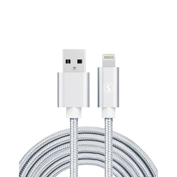 USB-Lightning-kaapeli, 2,4A, 2m, Nylon - hopea