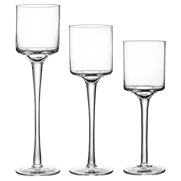 Glasljusstakar, set, 3 storlekar, transparenta