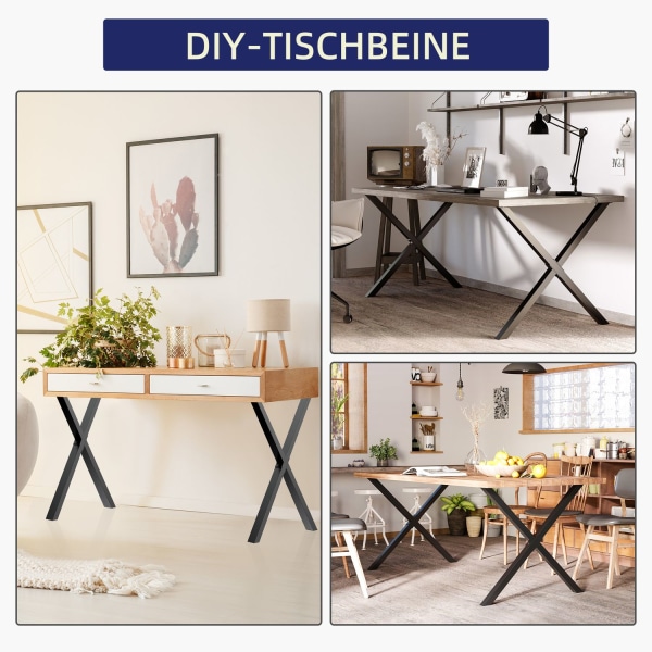Bordben, Sæt Af 2, Stål, Til Spisebord, Skrivebord, Sofabord, X-Form, Sort, 72 Cm