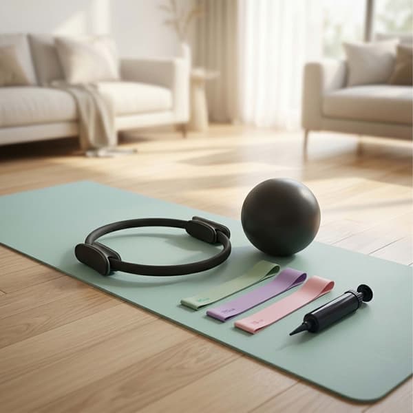 Pilates-sæt med 6 dele: Ring, bold, elastikker – sort