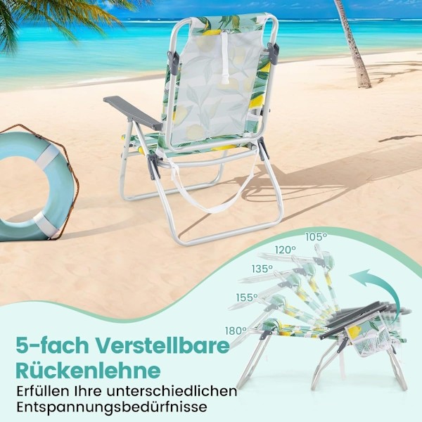 Hopfällbara strandstolar med bord, justerbar lutning, grön