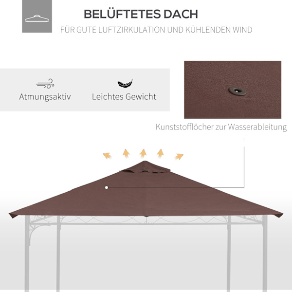 Vaihto Roof Gazebo 2,93X2,93M Gazebo Cover Aurinkosuoja Polyesteri Kahvi