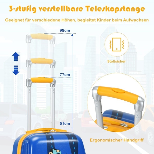 2-osainen lasten matkalaukkusarja kova kotelo ja reppu 33 x 22 x 51 cm tummansininen