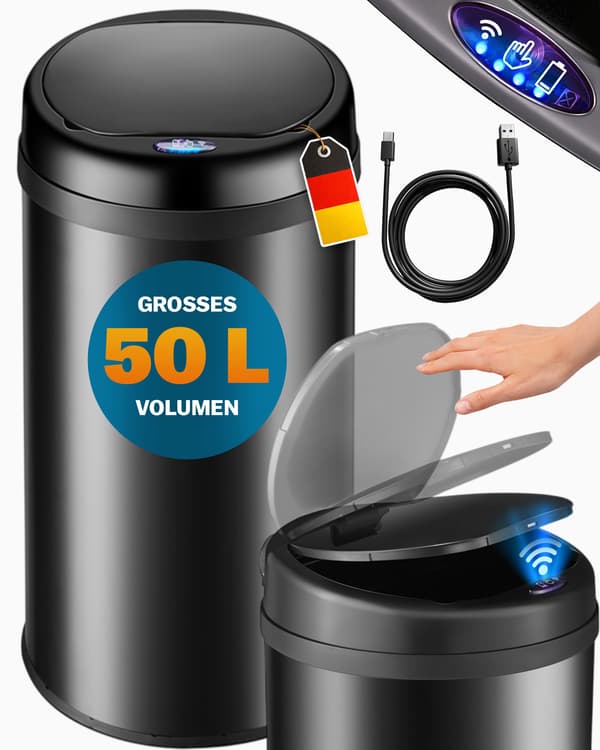 Sensor-affaldsbeholder, sort rustfrit stål, 50L