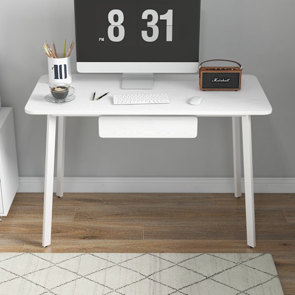 Desk Elegant Toimistopöytä Laatikoilla, Mdf + Teräs, Valkoinen,