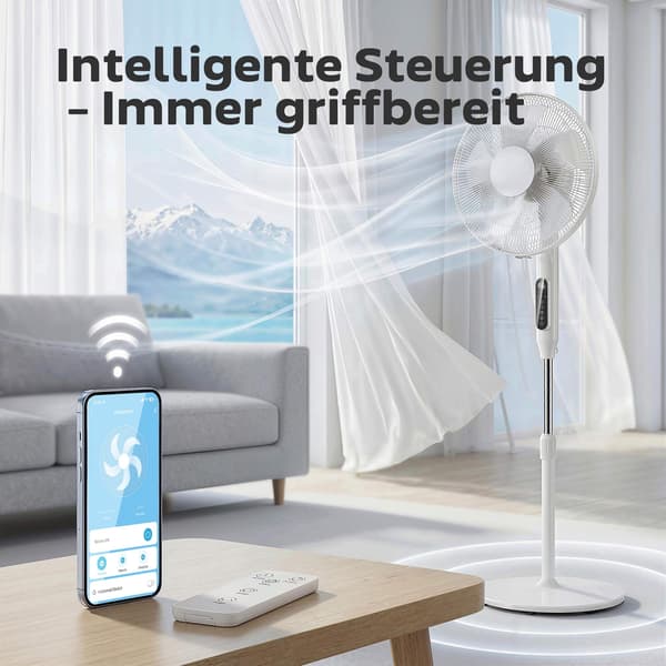 Stativfläkt med timer, oscillerande, fjärrkontroll, vit