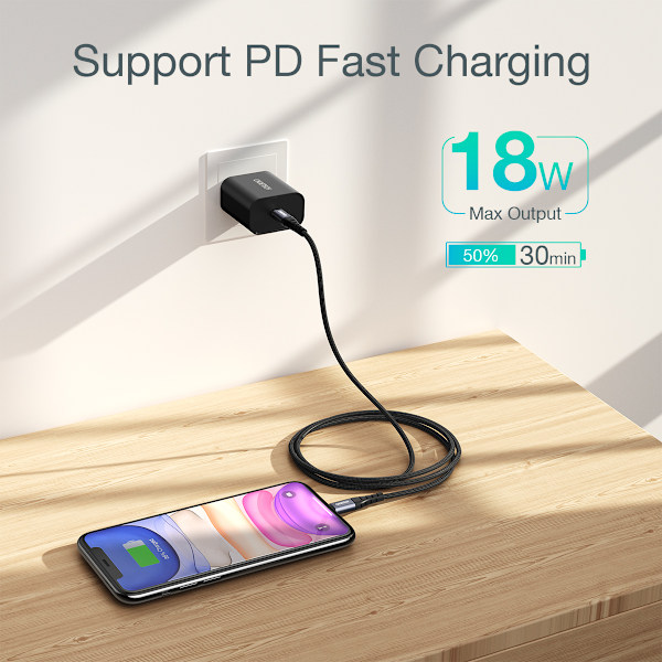 Kaapeli iPhone MFi USB-C:lle - Lightning 480Mb/s 3A 2m musta