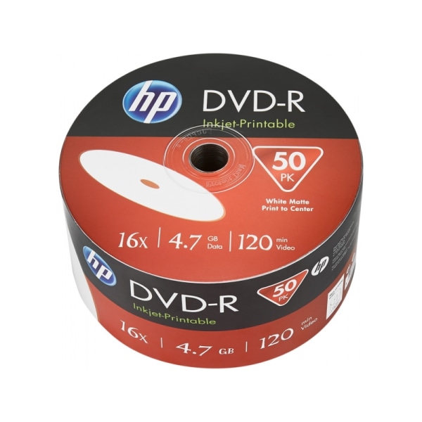 HP DVD-R 4,7 GB/120 Min/16x Bulk Pack (50 skivor) Utskrivbar yta