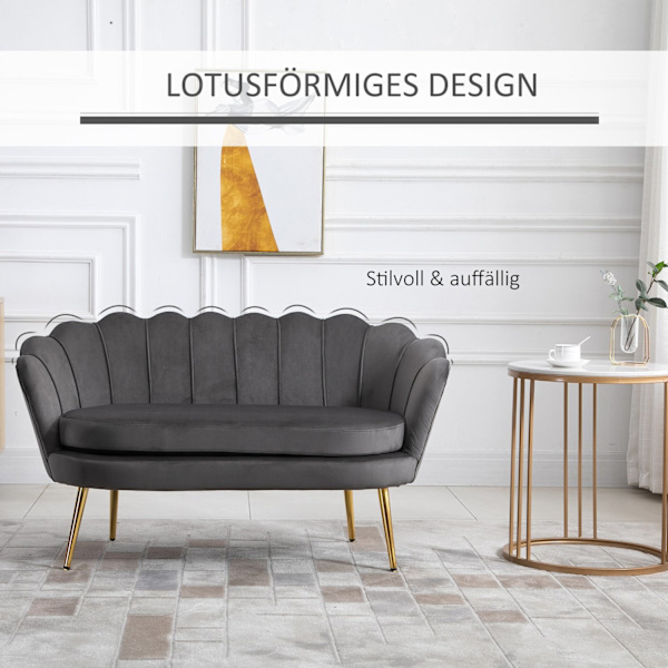 2-Personers Stofsofa, 2-Personers Loungesofa Med Bløde, Generøse Hynder, Polstret Sofa, Siddepladser, Polstrede Møbler, Designsofa, Elegant Fløjlspoly