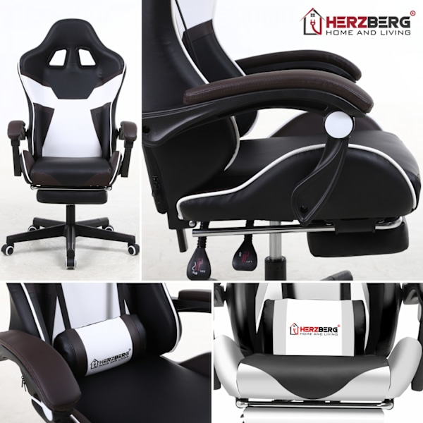 Herzberg HG-8082: Trefarvet spille- og kontorstol med T-formet accentrød