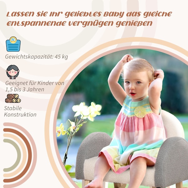 Børnesofa Gyngestol Blød Børnelænestol I Imiteret Lammeskind, Eukalyptustræ, Grå, Til 3-5 År, Behagelig Til Småbørn