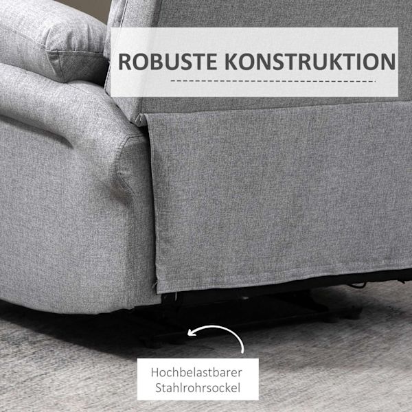 Avslappningsstol med liggfunktion, 165° lutning, fällbart fotstöd, linnetouch, vilstol, TV-stol, 91 x 92 x 102 cm, ljusgrå