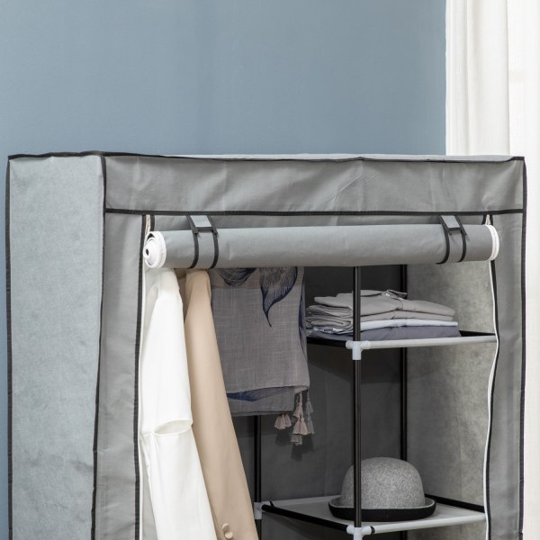 Garderobestofskab, 6 Rum, Grå, 103X43X162,5Cm, Foldbar Garderobe I Fleecelook