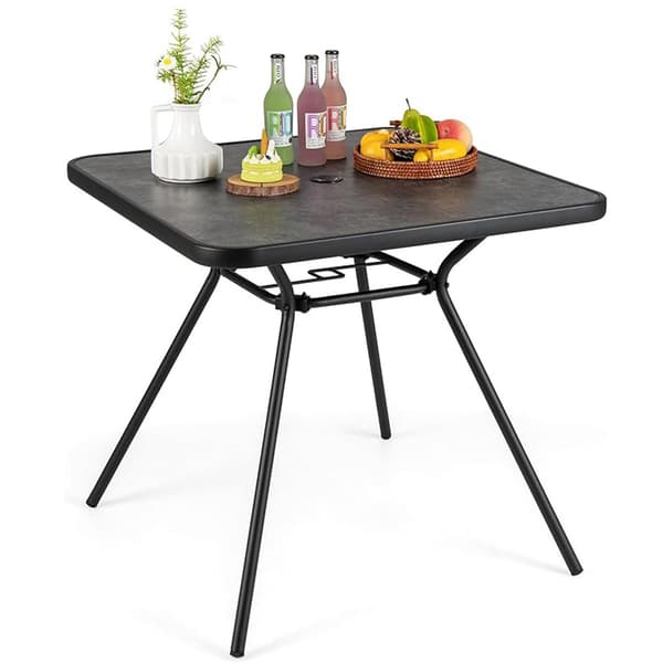 Firkantet spisebord til terrasse, 80 cm, 4 cm hul til parasol
