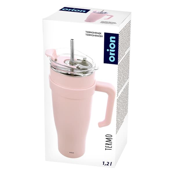 Rejsekrus, rustfrit stål, lyserød, 1,2 l, med hank
