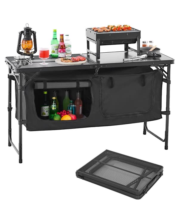 Campingköksbord – Hopfällbart, 3 höjder, förvaring i aluminium