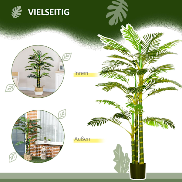 Kunstig Palme 190 cm Kunstig Plante, Kunstige Plastplanter i Pot Kunstig Palme, Falsk Plante til Stue Soveværelse Kontorhave Moderne Dekoration Gave