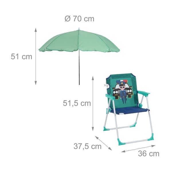 Børne klapstol med parasol – let og bærbar