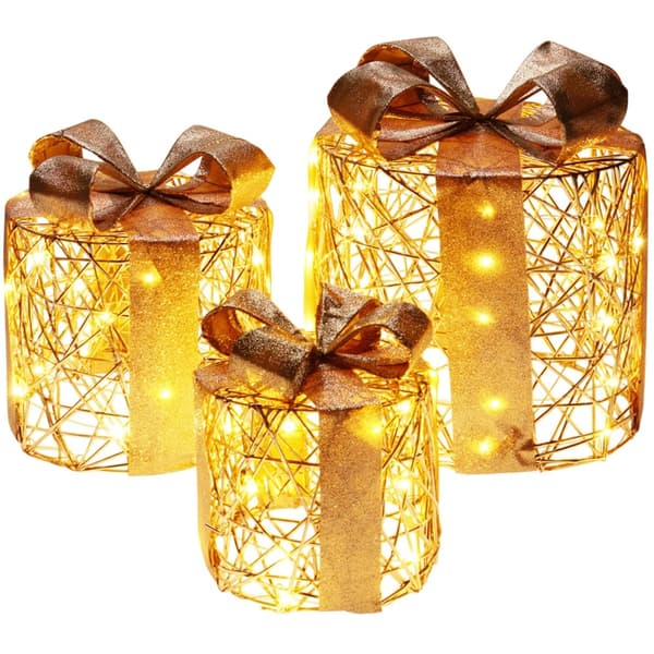 LED-julklappsaskar, guld, set om 3, timerfunktion